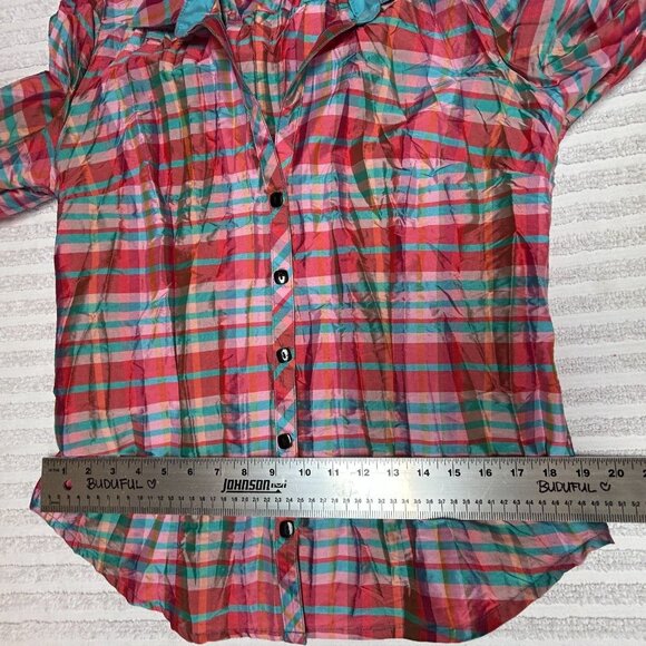 Beluva San Francisco Womens Button Up 3/4 Sleeve Plaid Pleated Shirt Medium - Picture 7 of 8